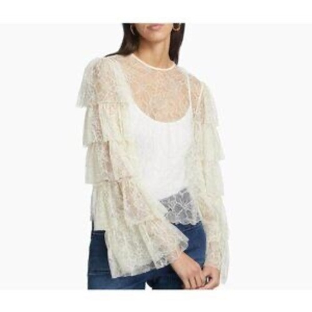 NWT FRAME Lace-Tiered Ruffle Long‎ Sleeve Top / Size M / MSRP $458!! / Beautiful